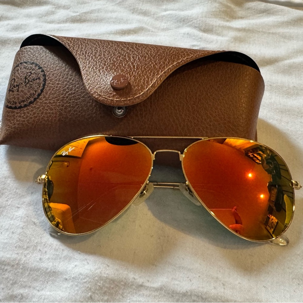 Ray-Ban Gold Sunglasses with Orange Lenses
